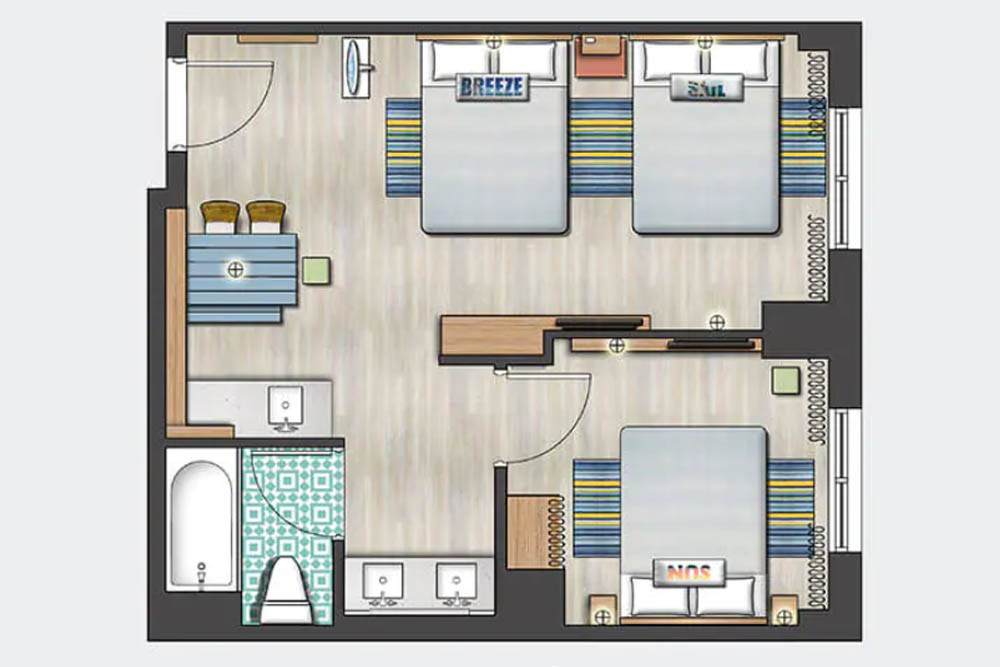Floorplan of the 2 Bedroom Suite at the Dockside Inn and Suites Universal Endless Summer Resort Orlando 960