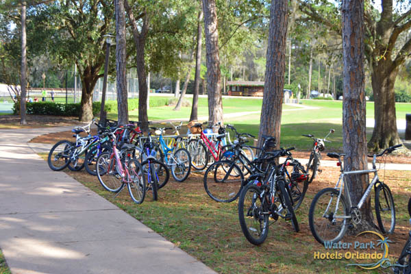 Bikes parked outside of the Meadows Pool at Disney Fort Wilderness Campground 600