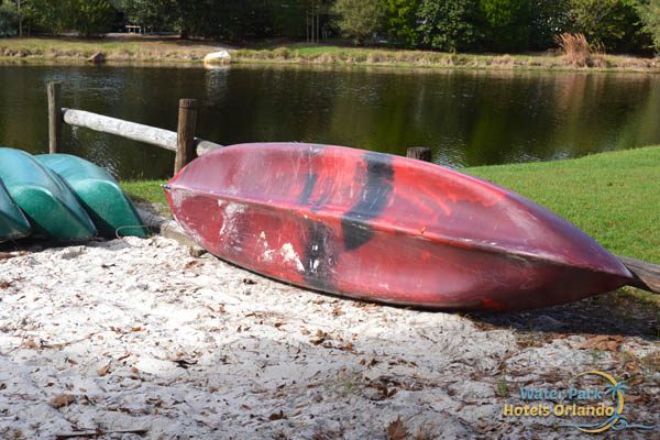 Canoe on its side on the beach at the Disney Fort Wilderness Campground 600