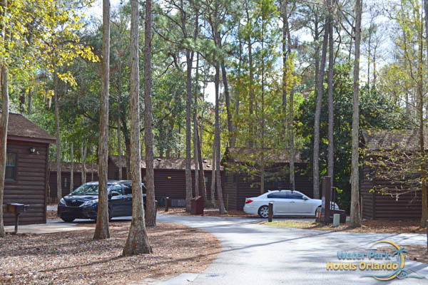 Cars parked at cabins at the Disney Fort Wilderness Campground
