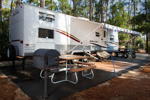Travel Trailer in a preferred Campsite at the Fort Wilderness Campground