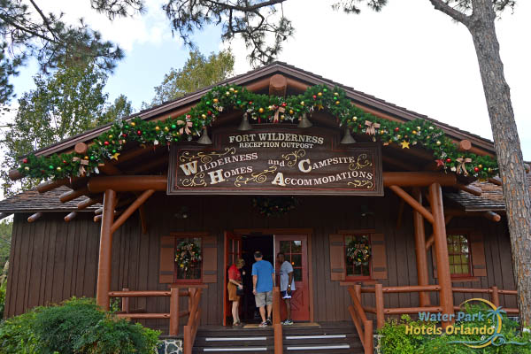 Front Entrance to the Reception Outpost at the Disney Fort Wilderness Campground with Christmas Decorations
