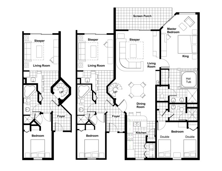 Floorplan of the Westgate Town Center Resort Four Bedroom Deluxe Villa