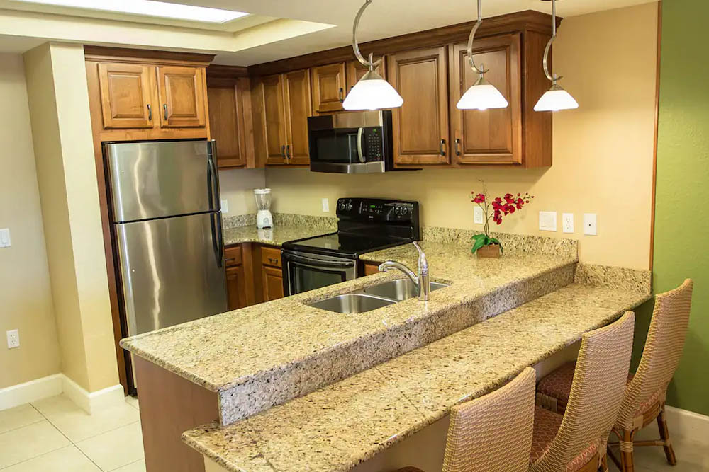 Full Kitchen in the One Bedroom Deluxe Villa at the Marketplace at the Westgate Lakes Resort Orlando 1000