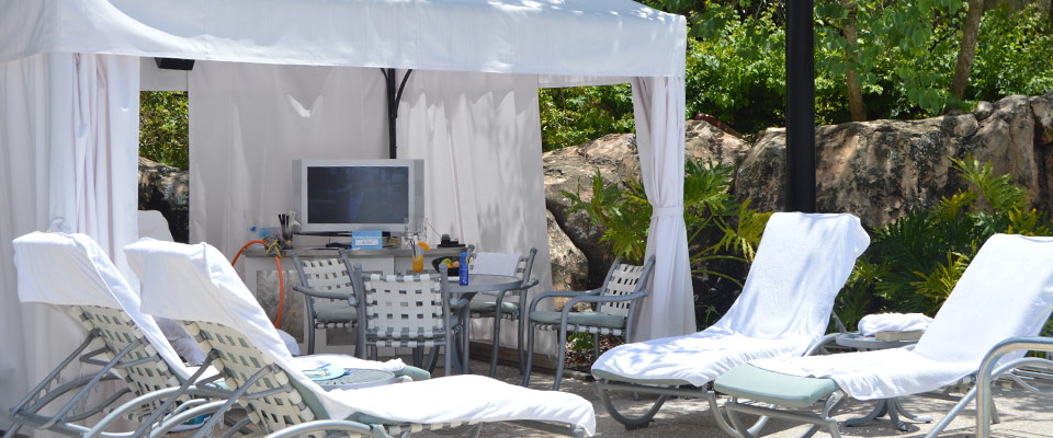 Cabanas around the main pool at the Hard Rock Hotel in Universal Orlando
