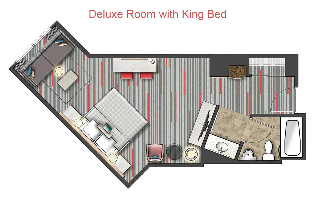 Floorplan of the Deluxe Room King Bed at the Hard Rock Hotel in Orlalndo 1024