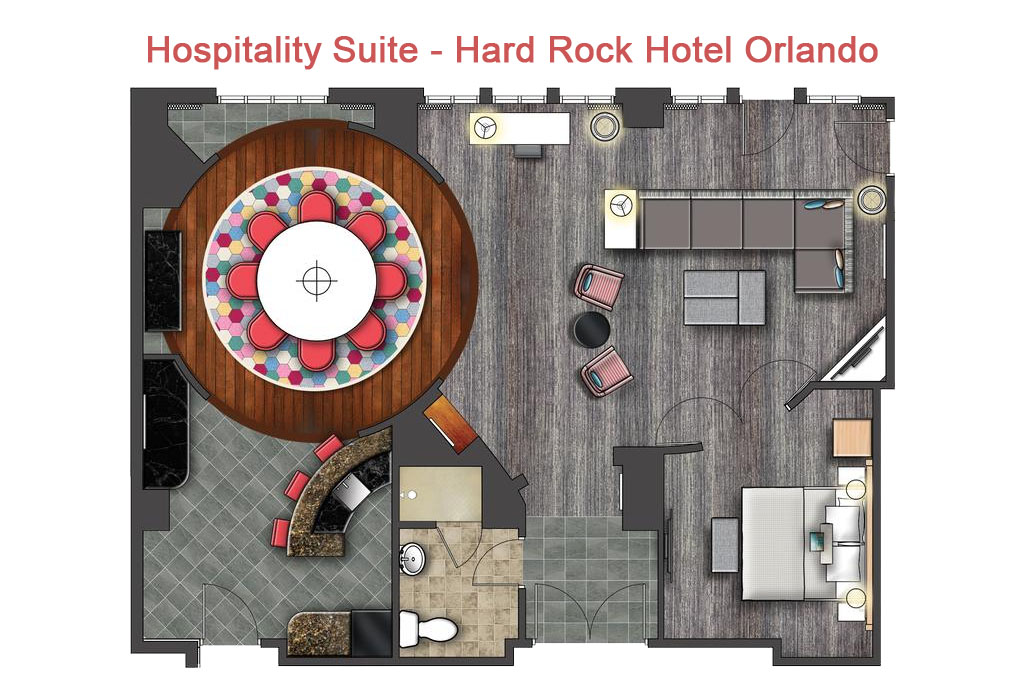 Floor Plan of the Hospitality Suite at the Hard Rock Hotel in Orlando