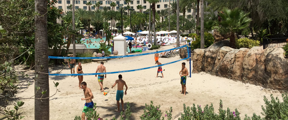 View of the Beach Volleyball on White Sand at the Hard Rock Hotel in Universal Orlando