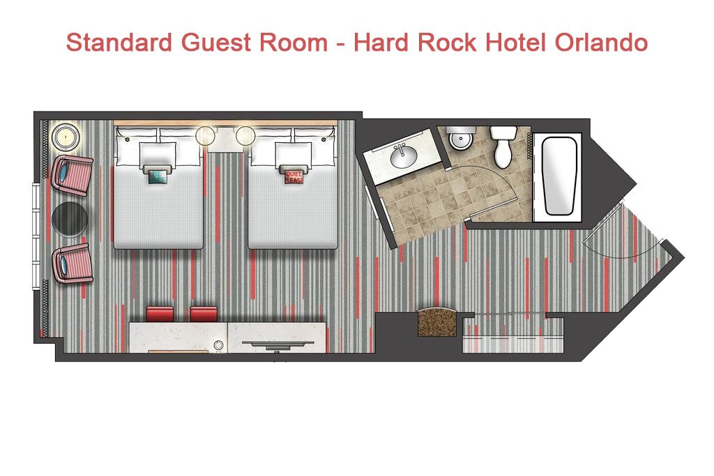 Floorplan of the Standard Room at the Hard Rock Hotel in Orlalndo 1024