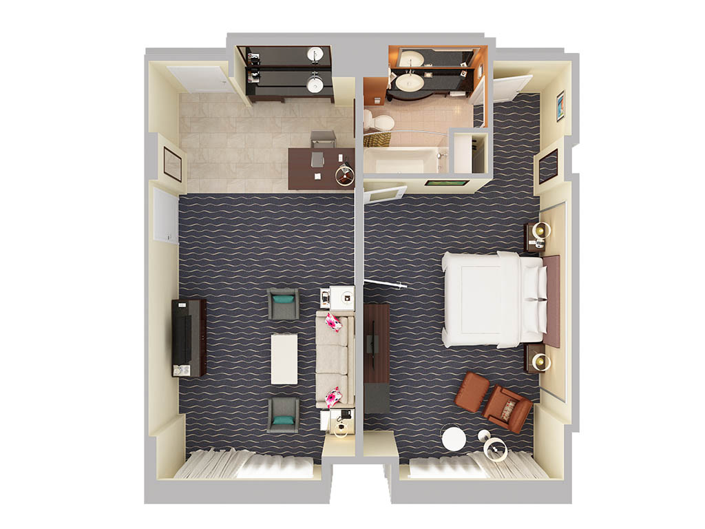 Floorplan of One Bedroom Suite at the Hilton Orlando