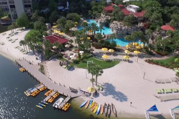Top down view of the Lagoon Pool, Beach, Watercraft at the Hyatt Regency Grand Cypress in Orlando 600