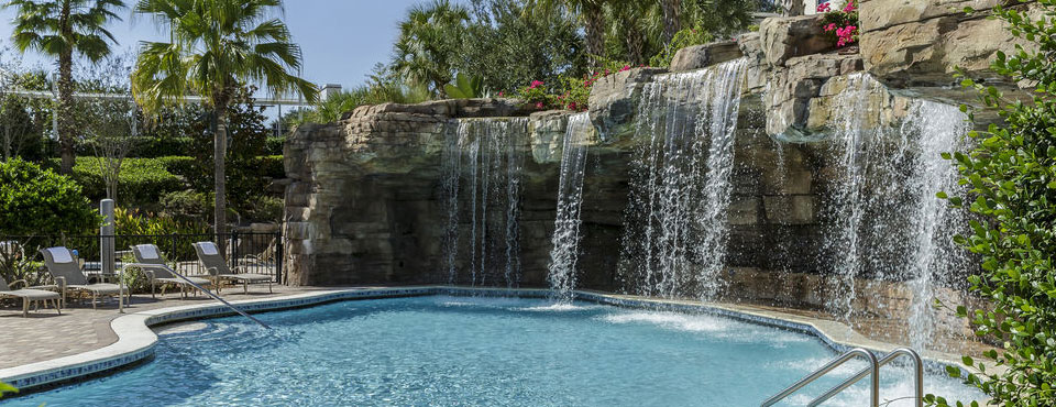 Grotto Pool has amazing rock feature with waterfalls at the Hyatt Regency Orlando on International Drive in Orlando Fl