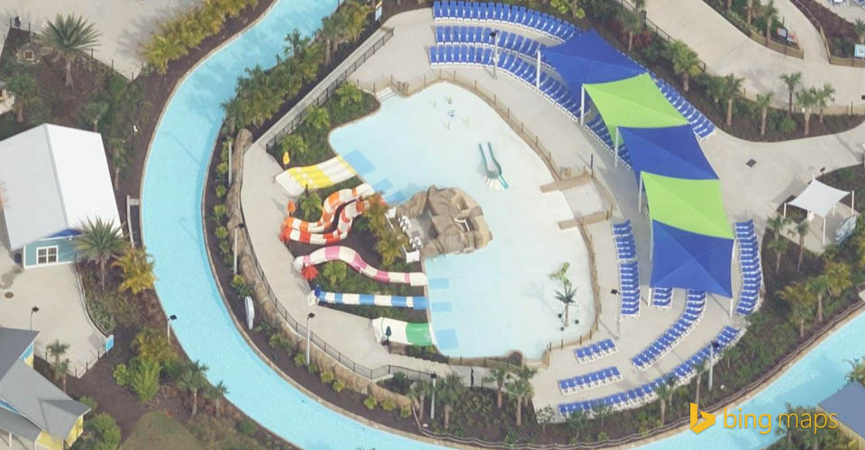Bing Map Birds Eye view of the Candy Stripe Cove at the Island H2O Live Water Park in Orlando 960