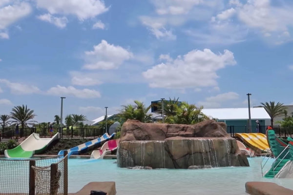 View of the water slides at the Candy Stripe Cove Island H2O Water Park in Orlando 1000