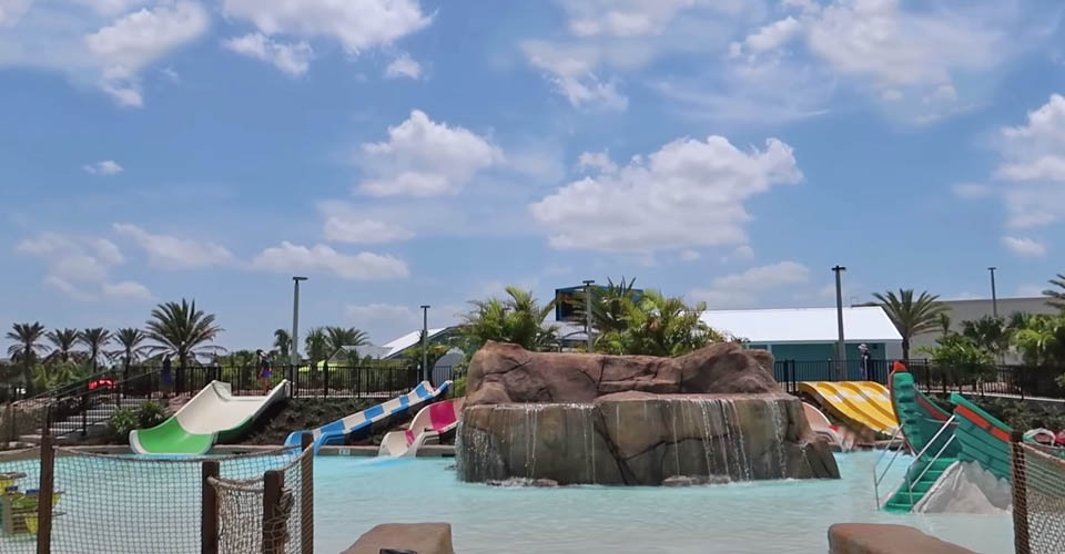 View of the water slides at the Candy Stripe Cove Island H2O Water Park in Orlando 960