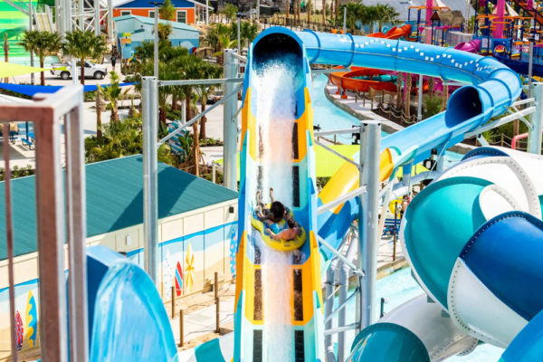 Fun on a tube on the upward jets of the water coaster Follow Me Falls water slide at the Island H2O Live Water Park in Orlando 1000