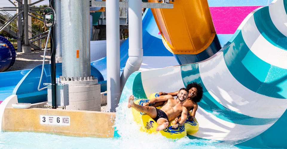 Splashing down the Reload Rapids water slide at the Island H2O Live Water Park in Orlando 960
