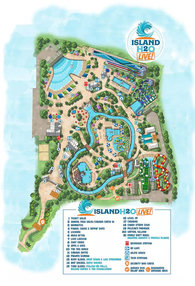 Park Map of the Island H2O Live Water Park in Orlando