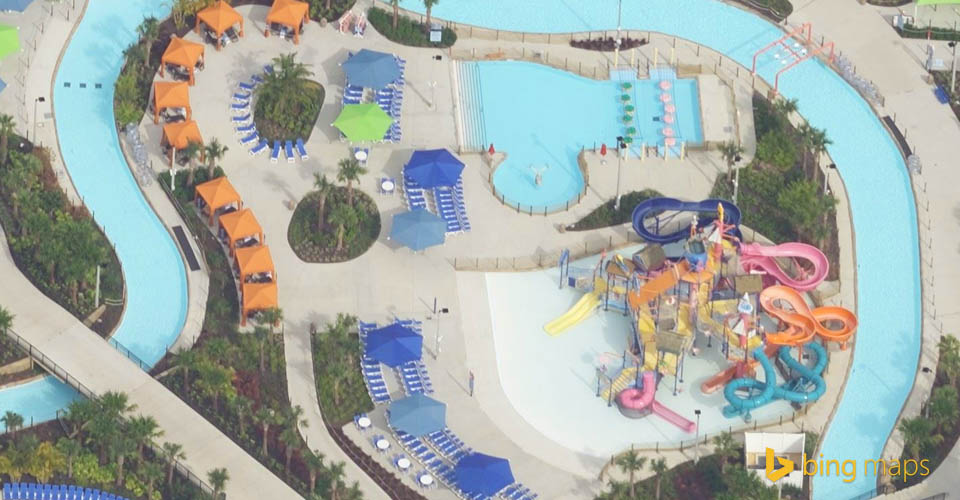 Bing Map Birds Eye view of the Pelican's Paradise at the Island H2O Live Water Park in Orlando 960
