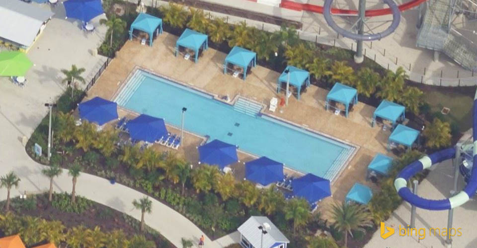 Bing Maps Birds Eye View of the Private Domain adult pool area at the Island H2O Live Water Park in Orlando 960