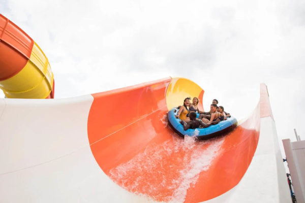 Dropping down the last hill before splash down at the Profile Plunge water slide at the Island H2O Live Water Park in Orlando 1000