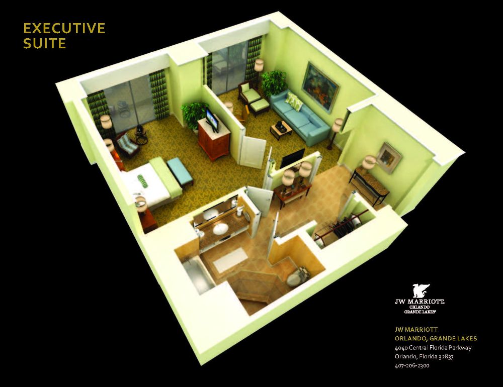 Executive one bedroom suite floorplan at the JW Marriott in Orlando 960