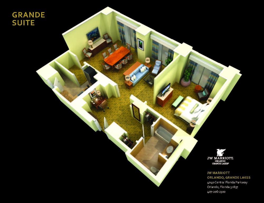 One Bedroom Grande Suite floorplan at the JW Marriott in Orlando 960