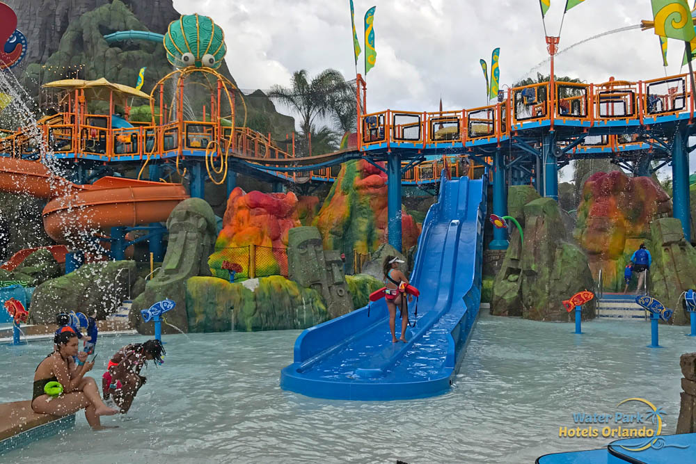 Kids Splash Park with water slides in the Runamukka Reef in the Volcano at the Univeral Volcano Bay Water Park 1000