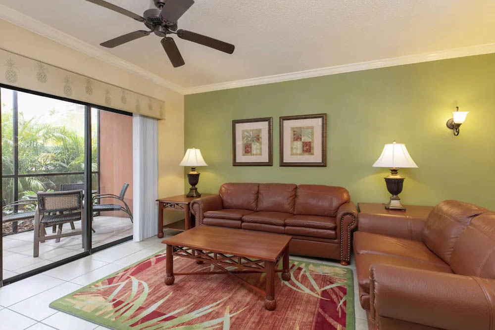 Living Room in the One Bedroom Deluxe Villa at the Marketplace at the Westgate Lakes Resort Orlando 1000