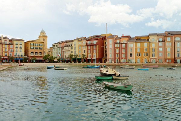 View of the Italian Harbor with sailboats at the Loews Portofino Bay Resort Universal Orlando 600