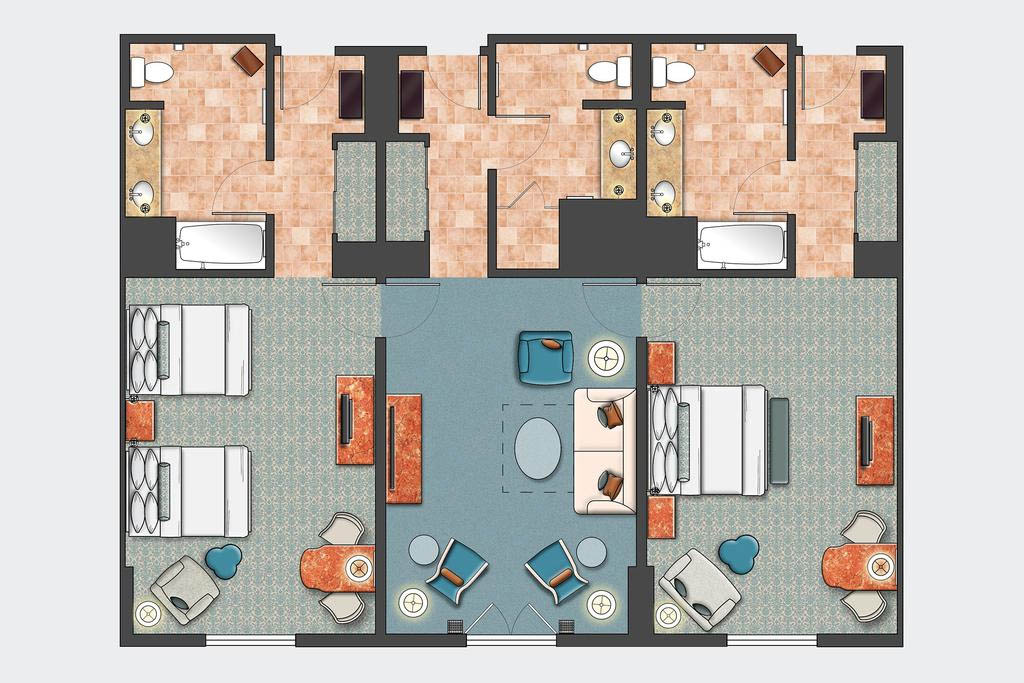 Floorplan of the 2 Bedroom Parlor Suite at the Loews Portofino Bay Resort in Orlando 