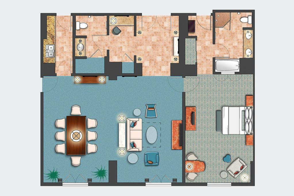 Floorplan of the 1 Bedroom Villa Parlor Suite at the Loews Portofino Bay Resort in Orlando 