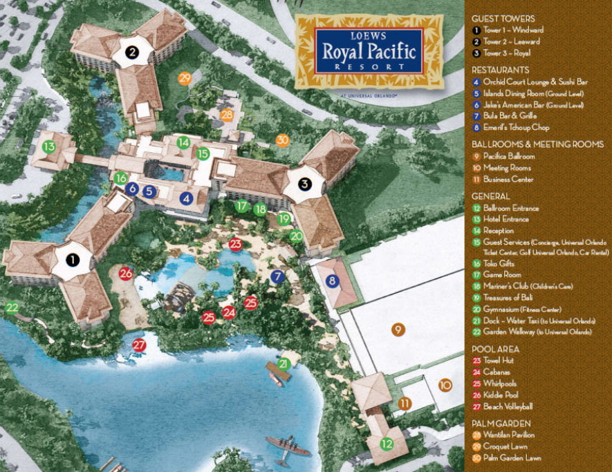 Overview and Map of the Loews Royal Pacific Resort in Orlando