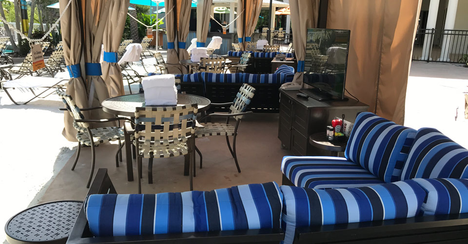 The Interior view of a Cabana at the Loews Sapphire Falls Resort Huge Outdoor Pool in Orlando