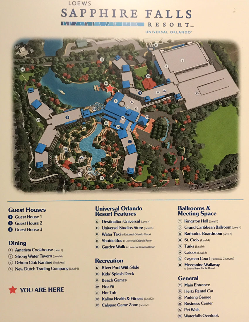 Map of the Loews Sapphire Falls Resort in Orlando Fl