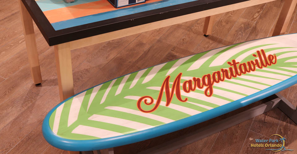 Surfboad bench seating in the Store at the Margaritavilla Resort in Orlando 960