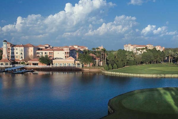 View of the Marriott Grande Vista Resort from the Lake in Orlando Fl 600