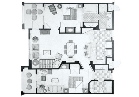 Floorplan of the 2 Bedroom Villa at the Marriott Grande Vista Resort in Orlando Fl