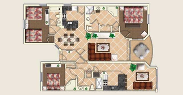 Floorplan of the Mystic Dunes Resort in Orlando 3 Bedroom Standard Villa