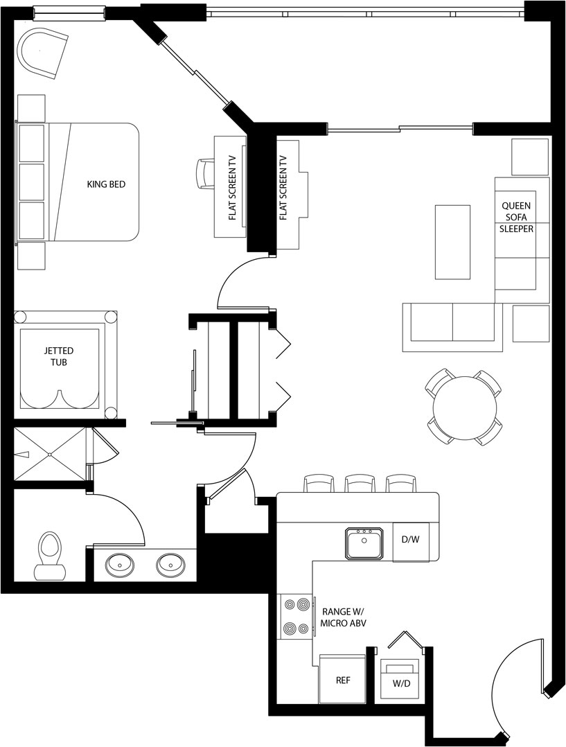 Floorplan of the Westgate Town Center Resort One Bedroom Deluxe Villa