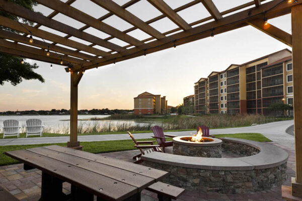 Outside space with picnic table and firepit at the Westgate Lakes Resort Orlando 1000