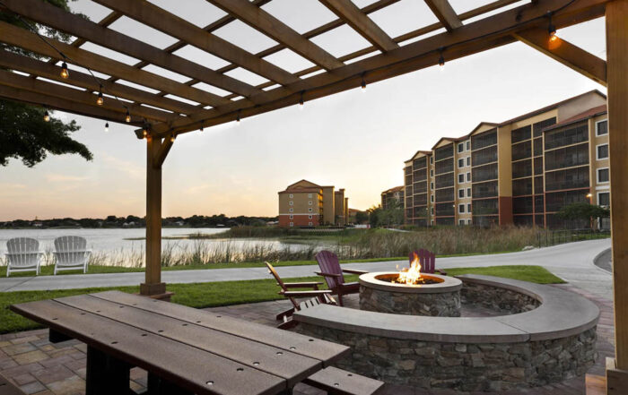 Outside space with picnic table and firepit at the Westgate Lakes Resort Orlando 1000