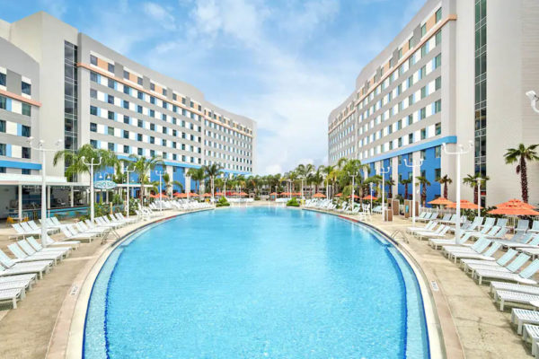 Pool view from the lake beside the Universal Endless Summer Resort Surfside Inn and Suites 1000