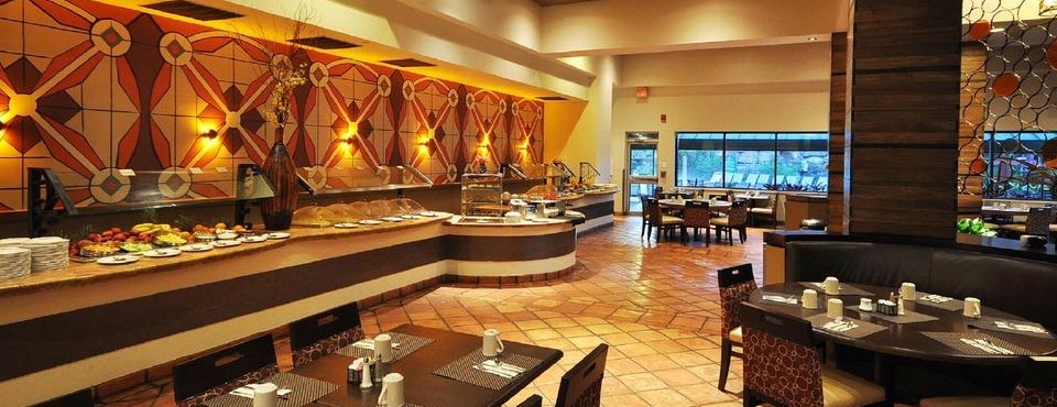 The long buffet breakfast bar at Mandolins Restaurant at the Grand Resort Orlando Celebration