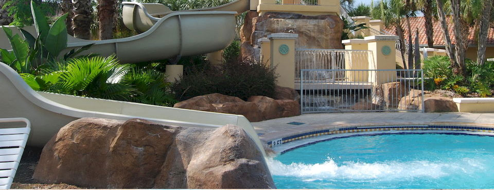The Water Slide flowing to the drop off area at the Regal Palms Resort Water Park