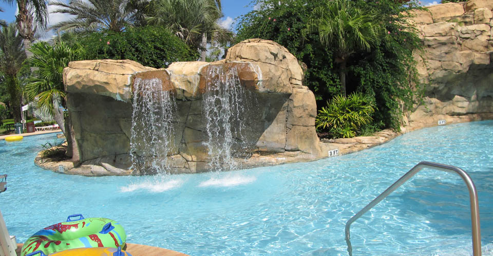 Waterfalls over the lazy river at the Reunion Resort in Orlando 960