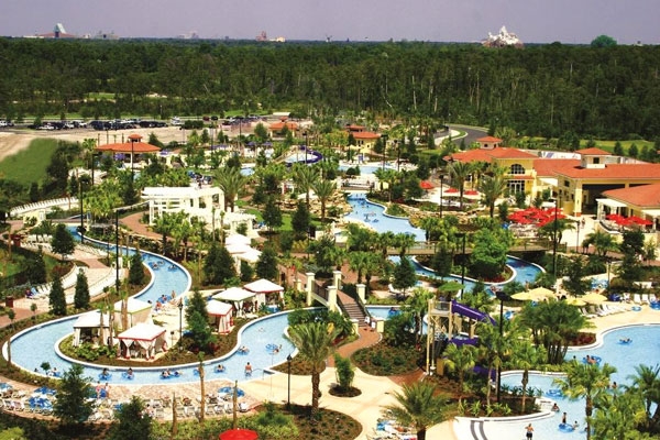 Amazing view of the River Island Water Park with 1200 foot lazy river, zero entry pools Holiday Inn Orange Lake Resort in Kissimmee Fl