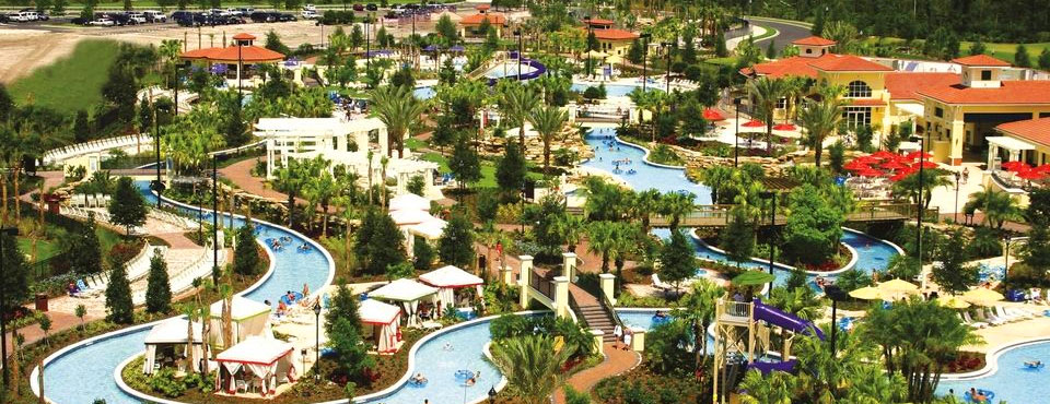 Amazing view of the River Island Water Park with 1200 foot lazy river, zero entry pools Holiday Inn Orange Lake Resort in Kissimmee Fl wide