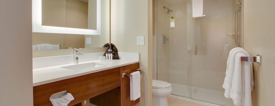 Bathroom with Free Standing Shower at the Springhill Stuies in Kissimmmee Florida