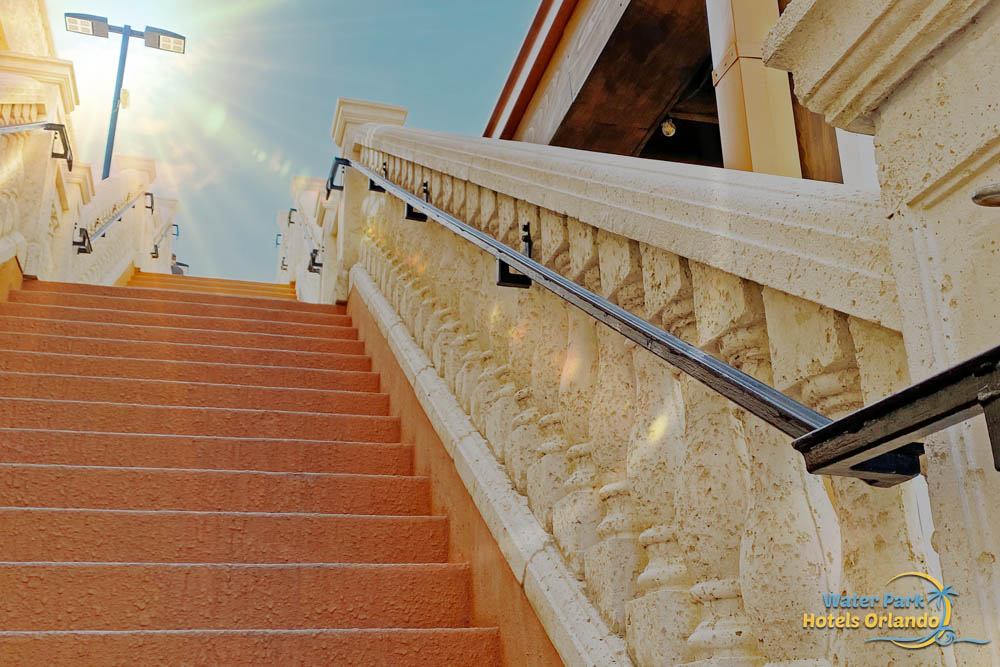 A beautiful Mediterranean stairway at Westgate Town Center's water park.